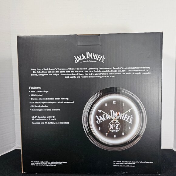 New In Box Black Jack Daniels Old Number 7 Brand LED Neon Light Wall Clock - Picture 4 of 11